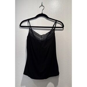 Cosabella Black Lace Trim Tank Top Womens Size Large Spaghetti Straps Shelf Bra